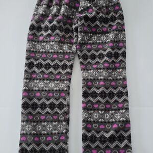 Noble Mount Fleece Pajama PJ Pants Medium M Pink Heart Fairisle Gray Cozy Lounge